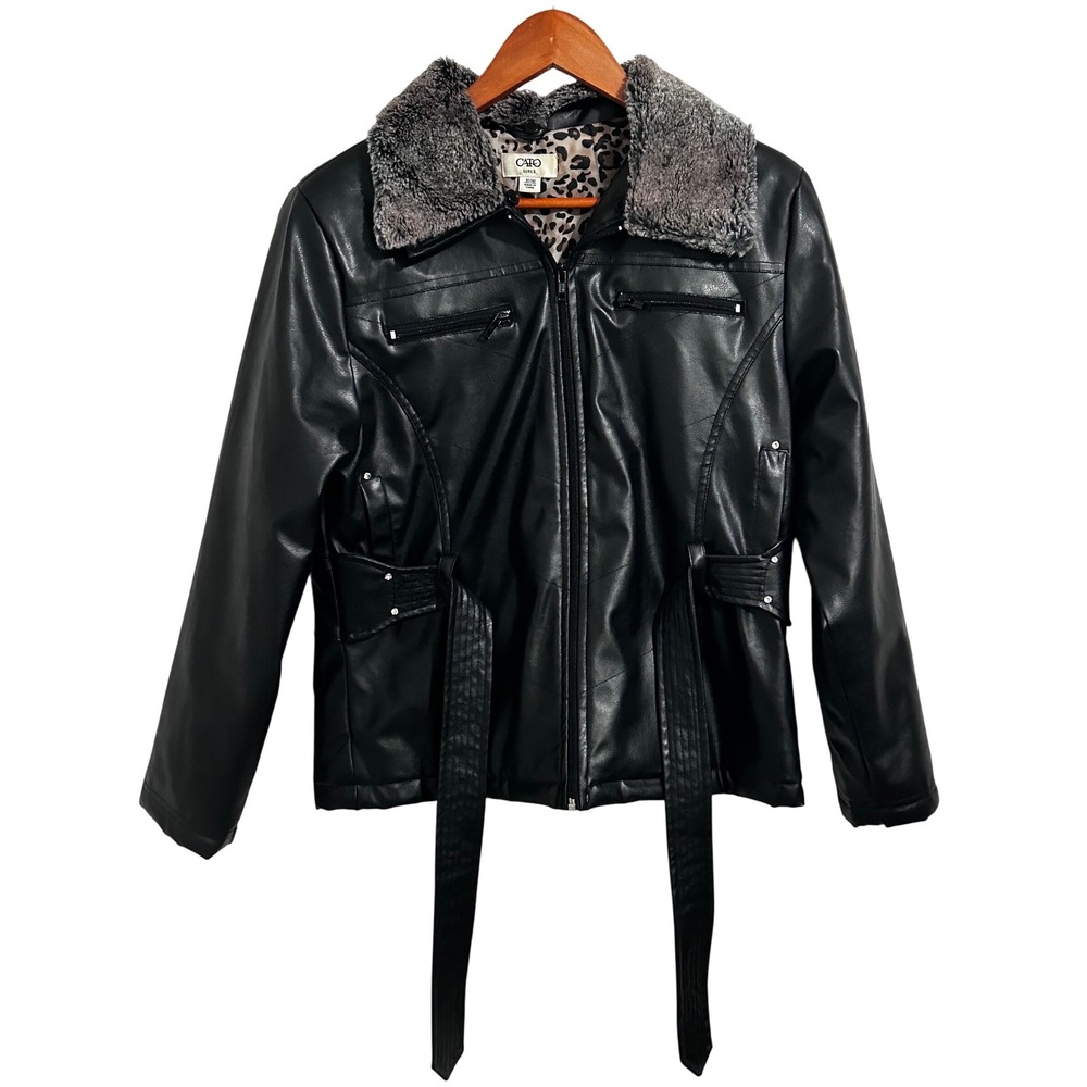 CATO Girls Faux Leather Coat Removable Faux Fur Collar‎ Size XL (16)